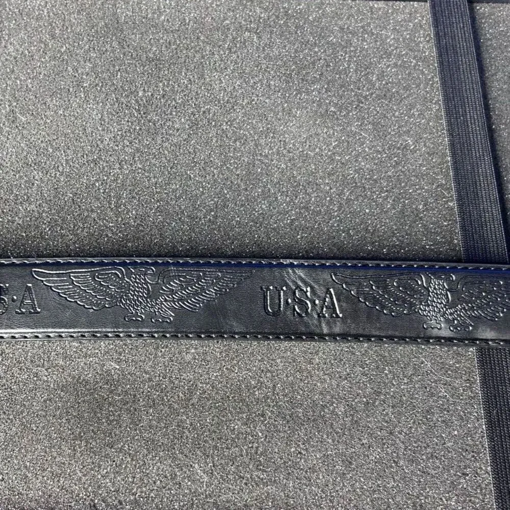 Womens Black Genuine Leather Belt Sz L 30-40 USA Eagle Classic Casual Patriotic